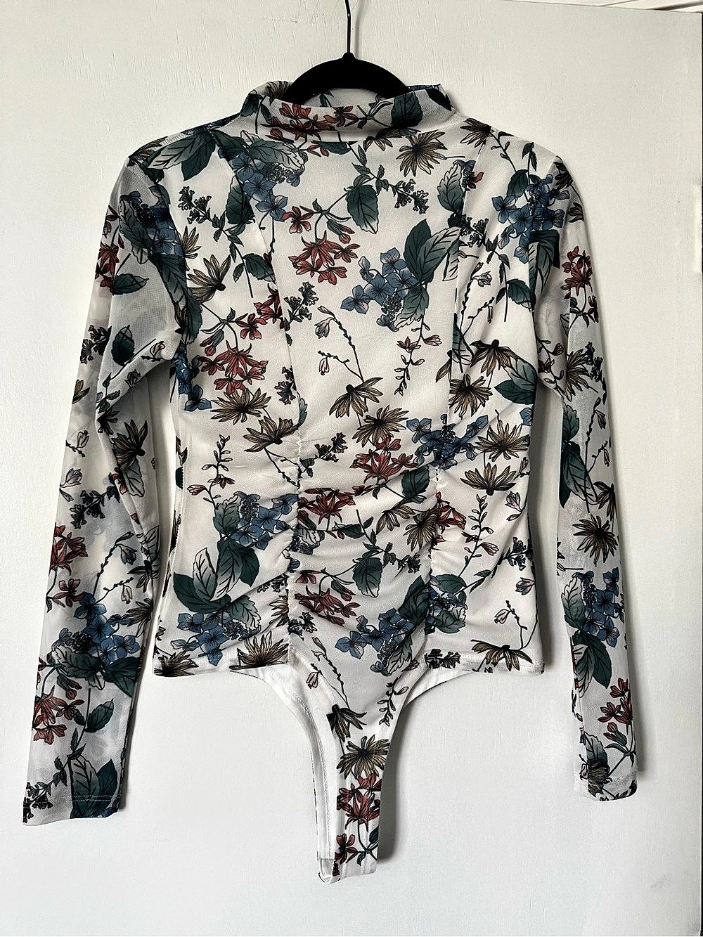 Steve Madden Luella Floral-Print Mesh Bodysuit White & Blue